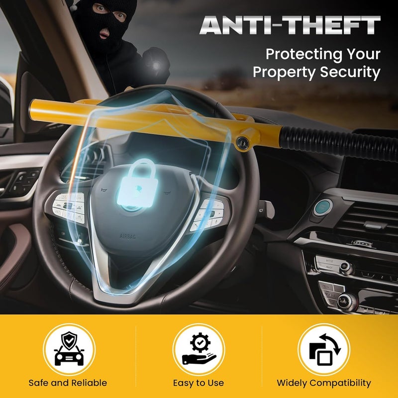 LAMA Heavy Duty Steering Wheel Lock Car Anti-Theft Device, Universal Vehicle Steering Wheel Lock Car Anti Theft Security Lock for Cars Trucks Vans and SUVs(Yellow) - Image 3